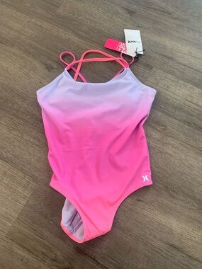 Hurley Pink Ombre Cross-Back One-Piece Swimsuit - Brand New!